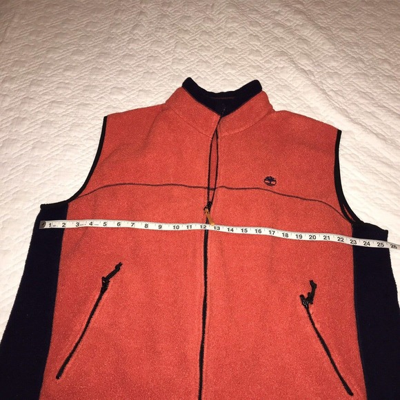 Timberland Weathergear Mens XXL Polartec Fleece Orange Navy Trim Full Zip Vest - Picture 5 of 9